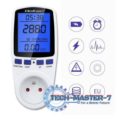 Watomierz licznik zużycia energii PM0626 | 3680W | 16A | LCD Watomierz licznik zużycia energii PM0626 | 3680W | 16A | LCD
