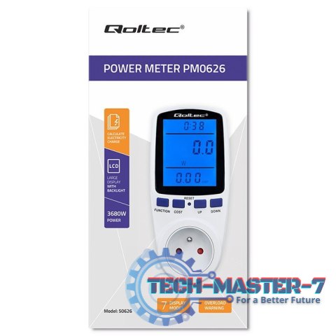 Watomierz licznik zużycia energii PM0626 | 3680W | 16A | LCD Watomierz licznik zużycia energii PM0626 | 3680W | 16A | LCD