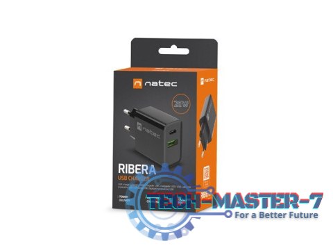 Ładowarka sieciowa Ribera 1x USB-A + 1x USB-C 20W Czarna Ładowarka sieciowa Ribera 1x USB-A + 1x USB-C 20W Czarna