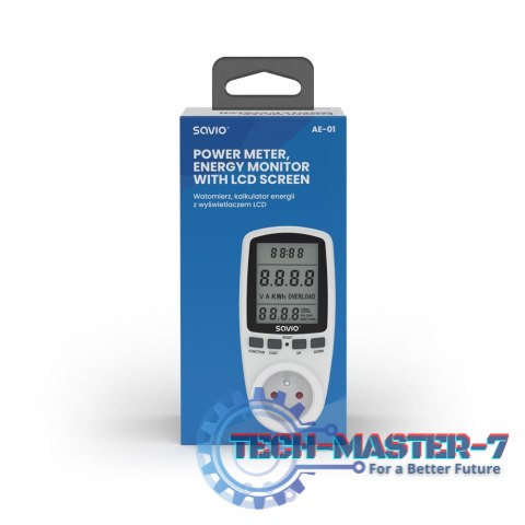 Watomierz, kalkulator energii z wyświetlaczem LCD, 16A, 3680W, AE-01 Watomierz, kalkulator energii z wyświetlaczem LCD, 16A, 3680W, AE-01