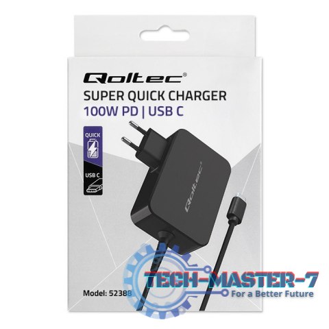 Ładowarka GaN Power Pro | 1xUSB-C | 100W | 5-20V | 3-5A | Czarna Ładowarka GaN Power Pro | 1xUSB-C | 100W | 5-20V | 3-5A | Czarna