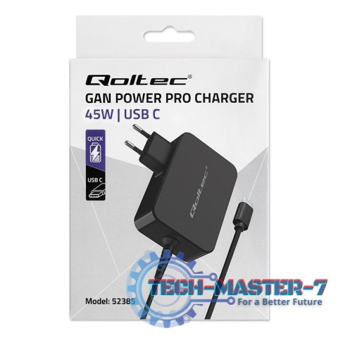 Ładowarka GaN Power Pro | 1xUSB-C | 45W | 5-20V | 2.25-3A | Czarna Ładowarka GaN Power Pro | 1xUSB-C | 45W | 5-20V | 2.25-3A | Czarna