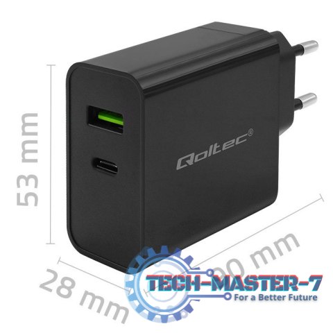 Ładowarka Super Quick PD | 1xUSB-C | 1xUSB | 45W | 5-20V | 2.25-3A | Czarna Ładowarka Super Quick PD | 1xUSB-C | 1xUSB | 45W | 5-20V | 2.25-3A | Czarna