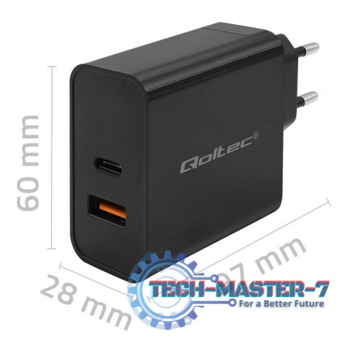 Ładowarka Super Quick PD | 1xUSB-C | 1xUSB | 65W | 5-20V | 1.5-3.25A | Czarna Ładowarka Super Quick PD | 1xUSB-C | 1xUSB | 65W | 5-20V | 1.5-3.25A | Czarna