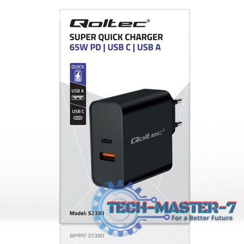 Ładowarka Super Quick PD | 1xUSB-C | 1xUSB | 65W | 5-20V | 1.5-3.25A | Czarna Ładowarka Super Quick PD | 1xUSB-C | 1xUSB | 65W | 5-20V | 1.5-3.25A | Czarna