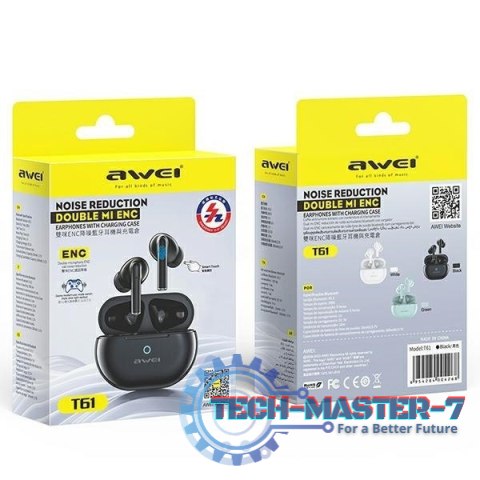 Słuchawki stereo Bluetooth T61 TWS Czarne Słuchawki stereo Bluetooth T61 TWS Czarne