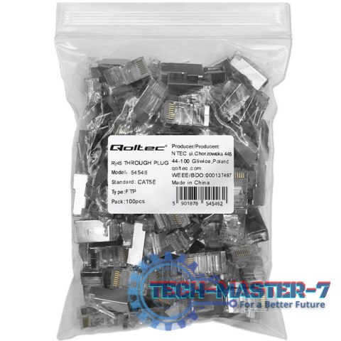 Wtyk przelotowy złącze RJ45 | CAT5e | FTP | Pass Through | Pozłacane styki | 100 sztuk Wtyk przelotowy złącze RJ45 | CAT5e | FTP | Pass Through | Pozłacane styki | 100 sztuk